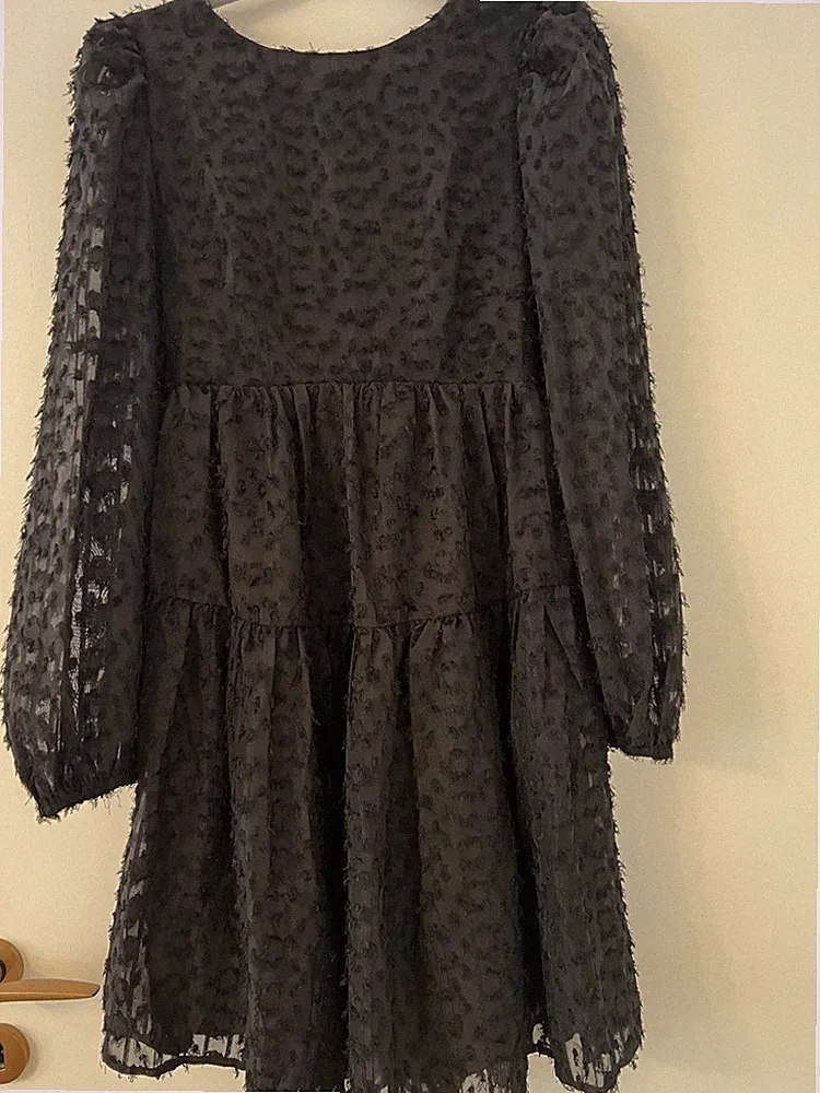 Nous Sommes Labels Damen A-Linien-Kleid Kurz Schwarz Langarm Rundhals Gr. S