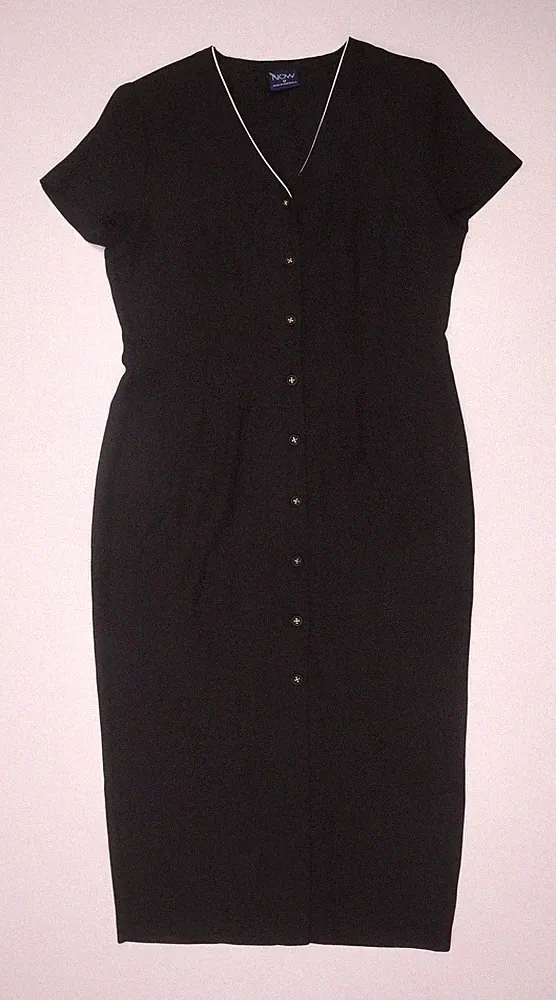 Now Damen Schwarz Midi Etuikleid Größe 12 V-Ausschnitt Kurzarm