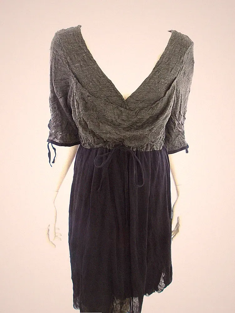 NU BY STAFF Damen A-Linien-Kleid Gr. M Grau Acryl 3/4 Ärmel Midi V-Ausschnitt