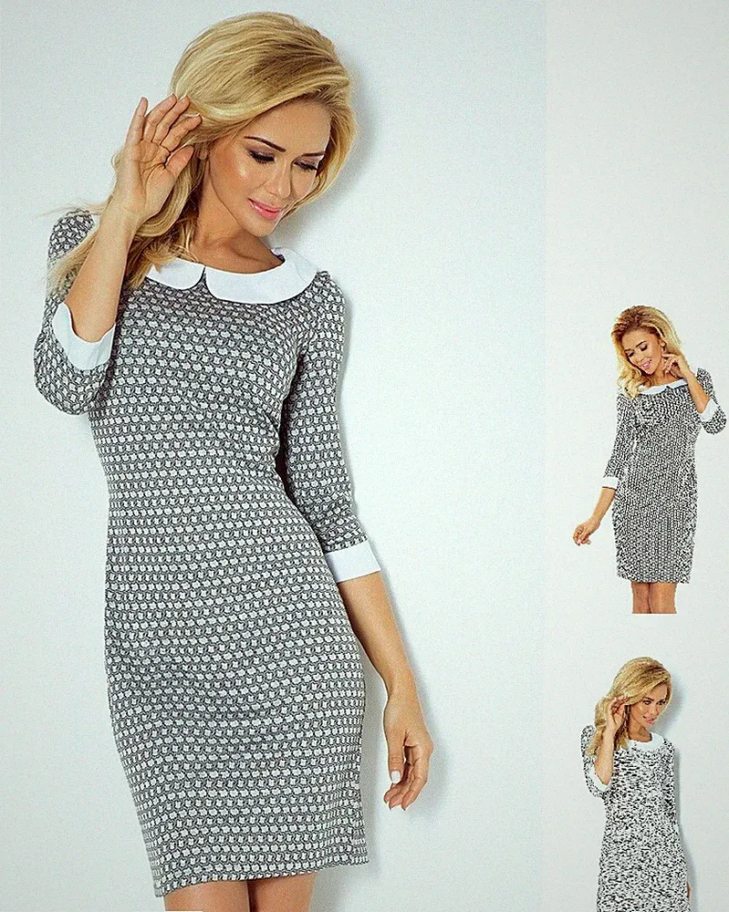 Numoco Kleid Etuikleid Minikleid figurbetont 34 36 38 40 42 Kragen 3/4-Ärmel