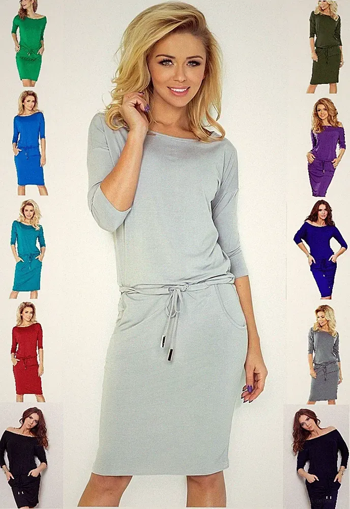 Numoco Kleid knielang 3/4-Arm stretch figurumspielend lässig sportlich Taschen