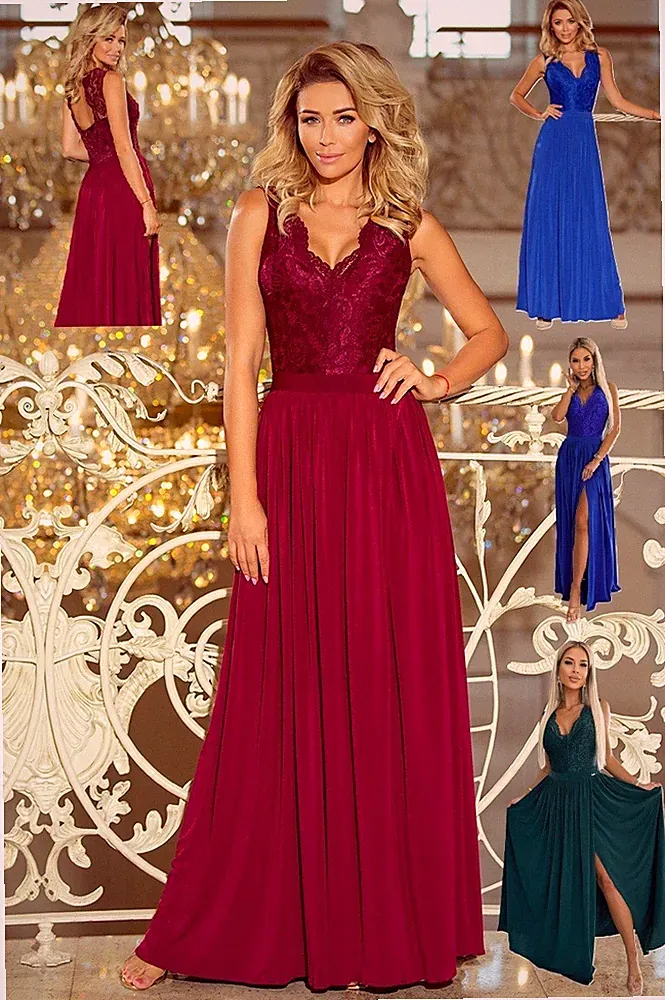 Numoco Kleid LEA Abendkleid Rücken-Ausschnitt Spitze tailliert figurbetont