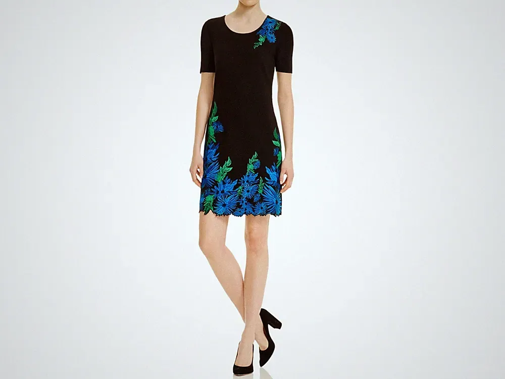 Nwt Elie Tahari Royce Schwarz Blau Blumenmuster Bestickt Etuikleid Damen 6