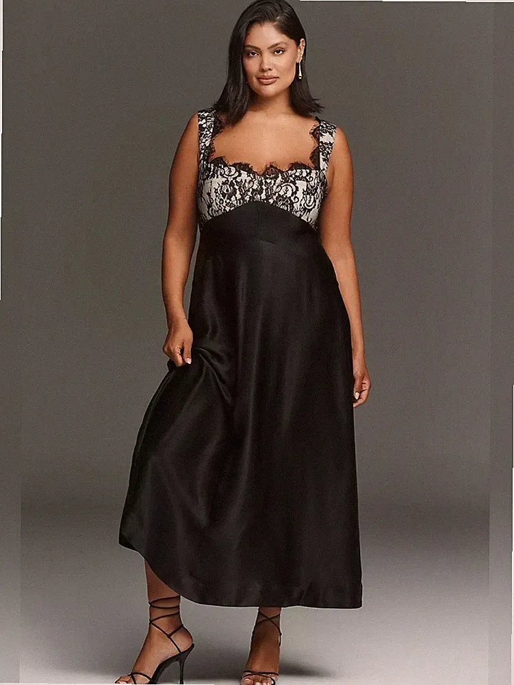 NWT Size 2X - Maeve Jocelyn Lace Black Slip Midi Dress Wedding Guest (US$ 178)