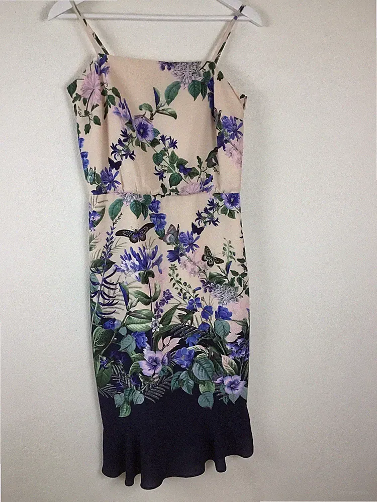 Oasis; Ärmellos Träger Blumendruck A-Linie Kleid Pfirsich Blau Grün Gr.38