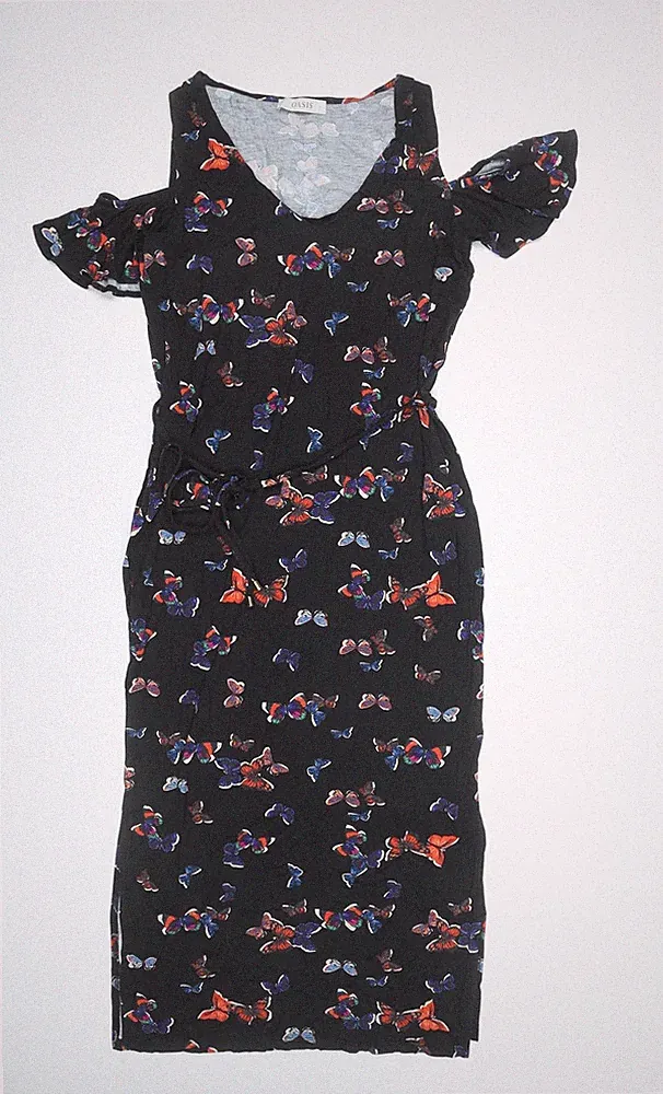 Oasis Damen schwarz Schmetterling Cold Shoulder knielanges Etuikleid Gr. S