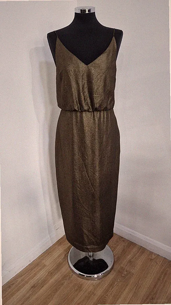 Oasis Gold Midikleid Größe 12 Metallic Drop Waist Damen NEU Träger