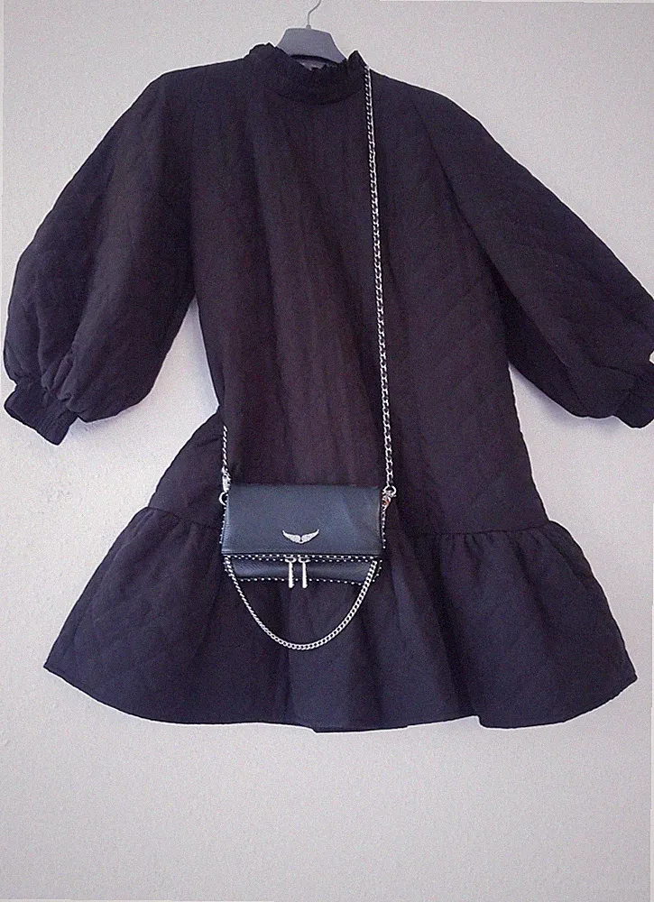 Object gestepptes A-Kleid mit Puffärmeln, schwarz, Gr. XS (DE 34) Neu!