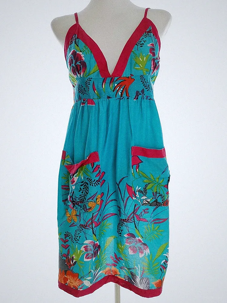 OCEAN CLUB Damen A-Linien-Kleid Gr. S Türkis Viskose 100% Ärmellos Knielang