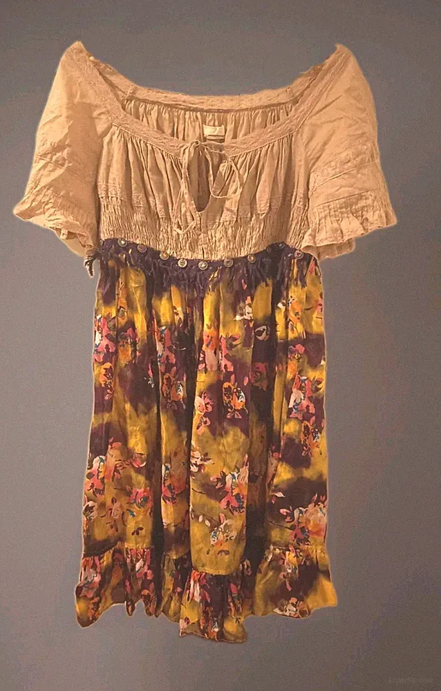 Odd Molly Damen A-Linien-Kleid schulterfrei Blumen beige Gr. 36 Baumwolle