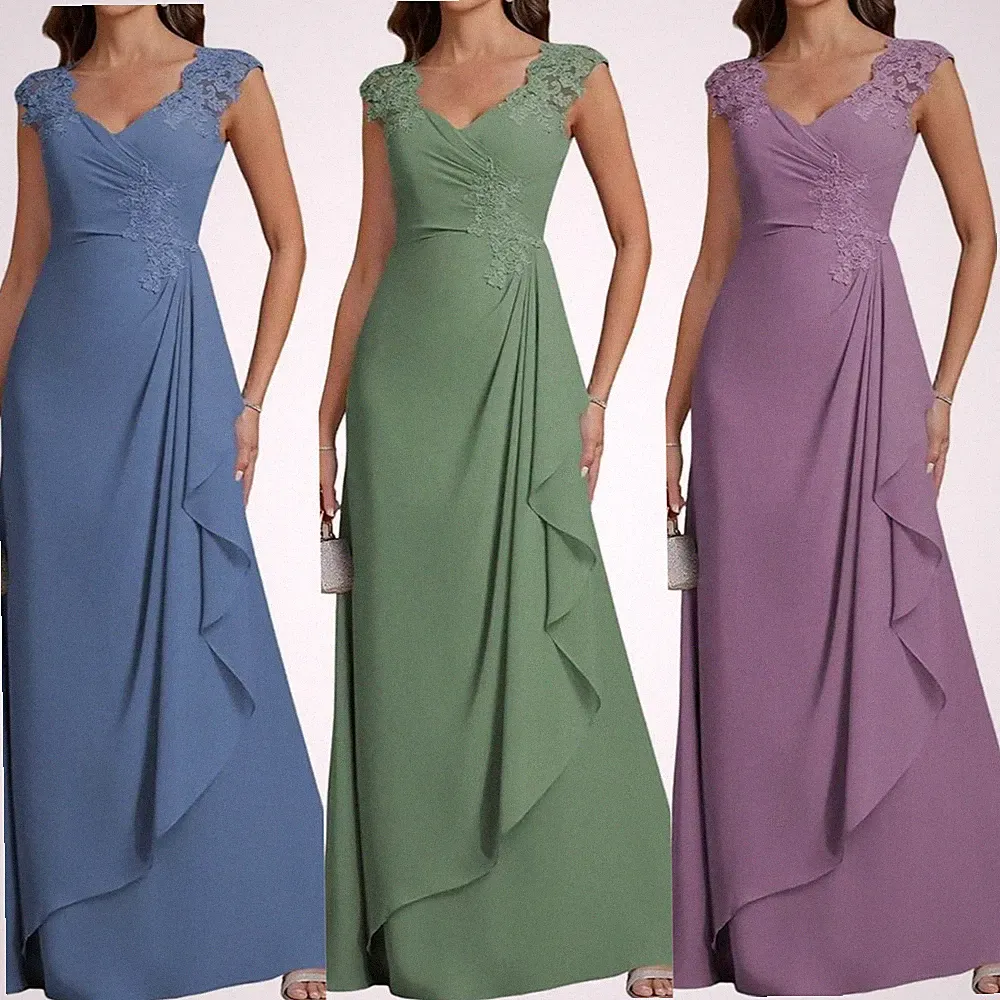 Offiziell Party Kleider Brautmutter V-Ausschnitt A-Linie Formelles Ballkleid