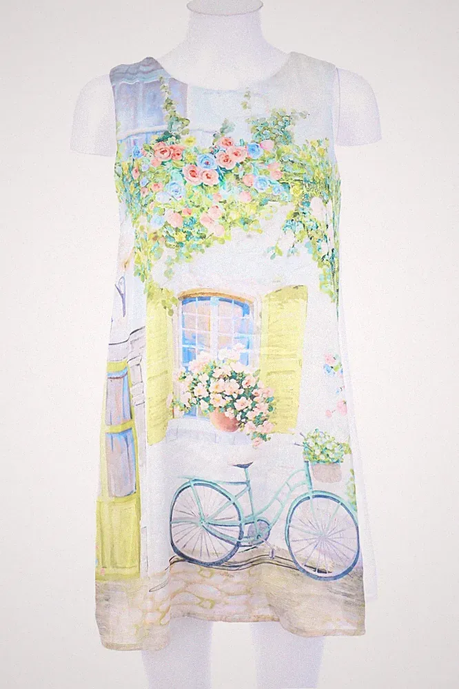 Ohne Label Kleid Damenkleid A-Linie Print S weiß Sorbet-Töne