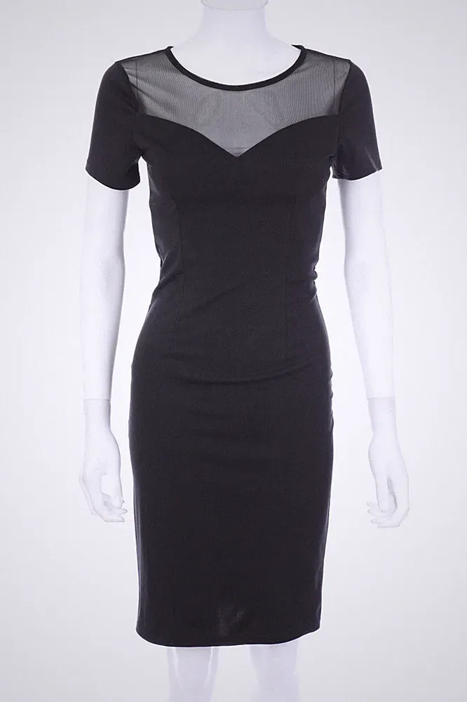 Ohne Label Kleid Etuikleid Mesh Einsatz D 34 schwarz schwarz transparent