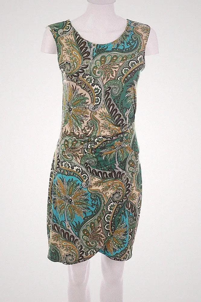 Ohne Label Kleid Etuikleid Paisley Print S dunkelgrün Safran