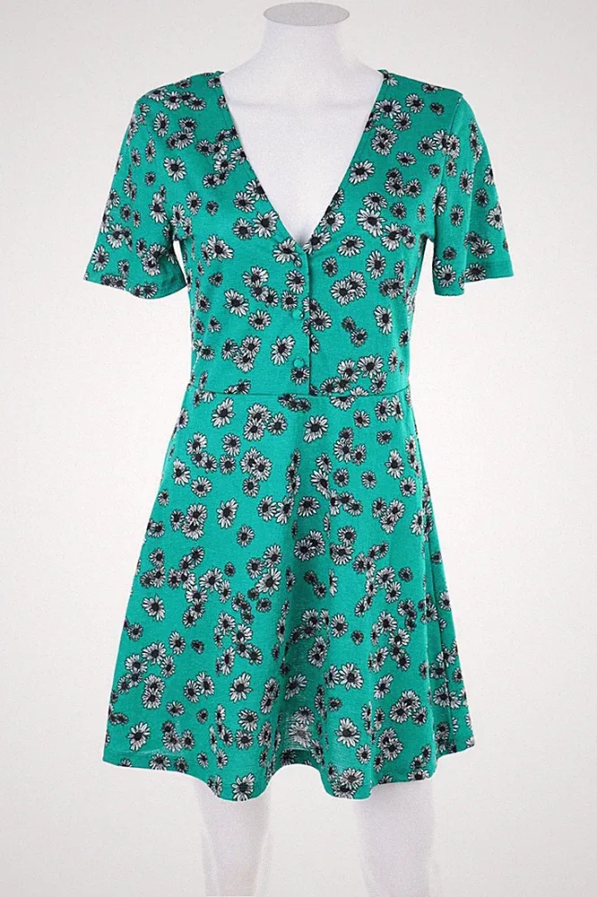 Ohne Label Kleid Skater-Kleid Blumen Print S dunkelgrün