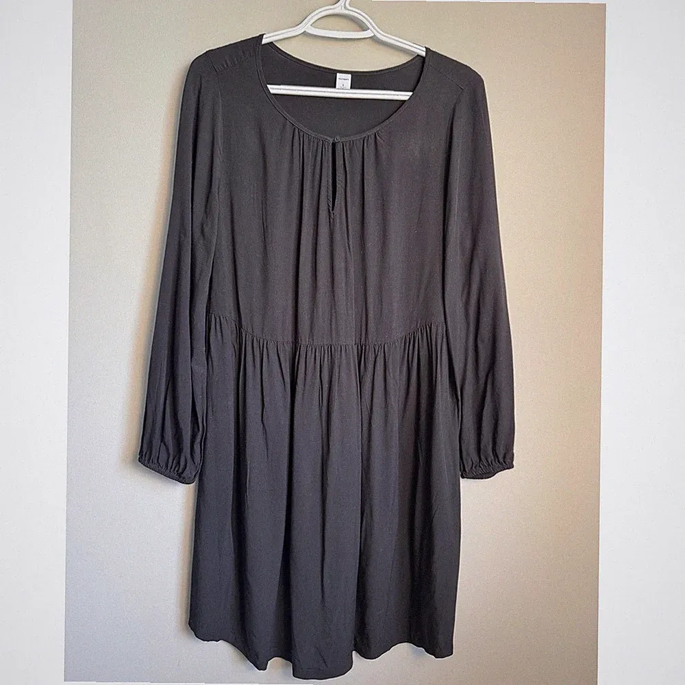Old Navy Womens Black Sheath Dress S Boho Casual Peasant Long Sleeve Minimalist