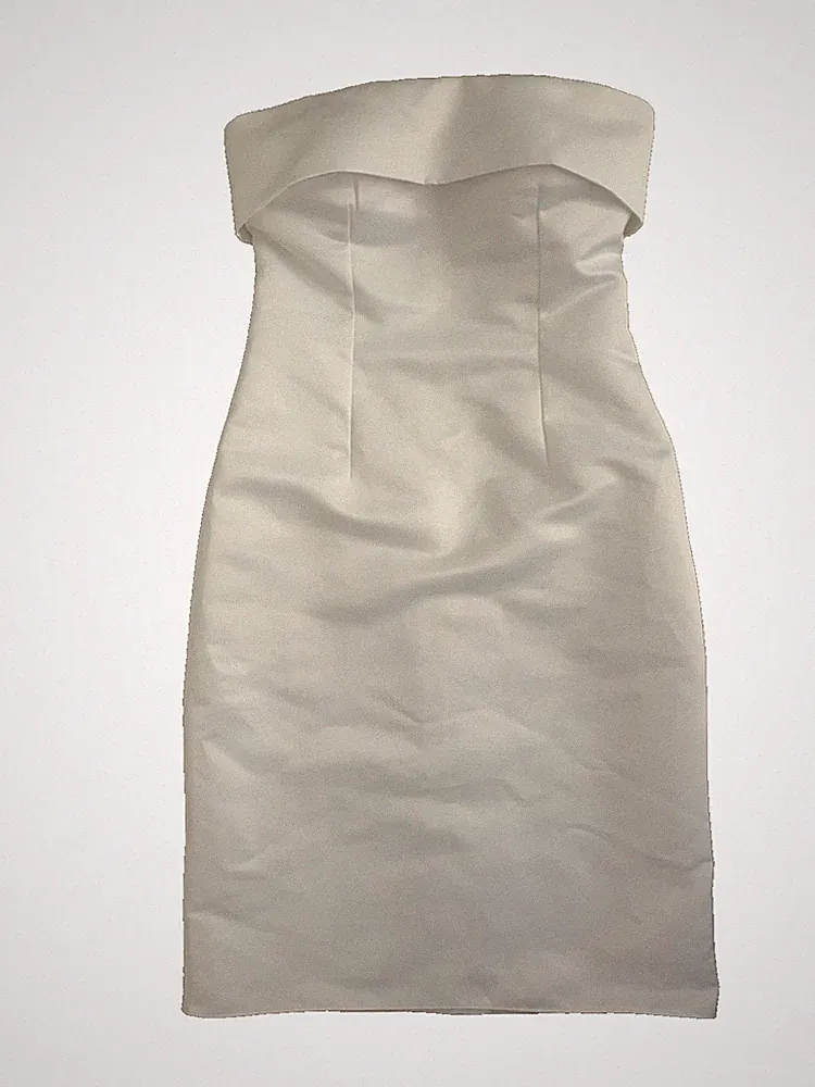 OLEG CASSINI Kleid weiß Satin Bandeau mittellang Hochzeit Verlobung UK 6 FR 34