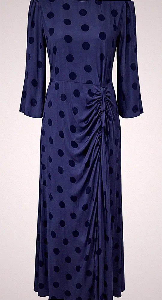 Oliver Bonas Midikleid Größe 8 Damen Anlass Hochzeit Gast marineblau getupft