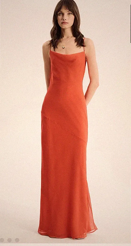 Omnes Koko Chiffon Maxikleid Orange UK 6 Neu mit Etikett