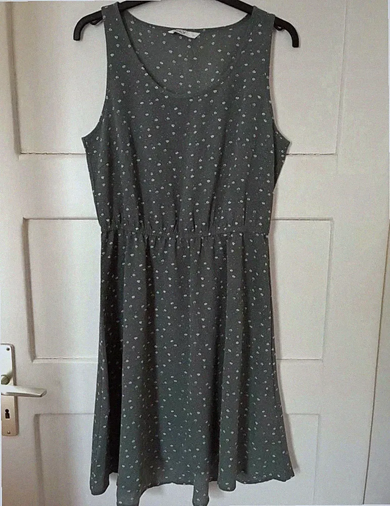 ONLY Damen Skaterkleid Gr. 38 grau gepunktet ärmellos kurz Rundhals