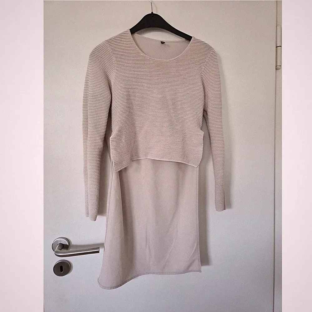 ONLY Damenkleid A-Linie, beige, langarm, bis zum Knie, Normalgröße, Größe XS