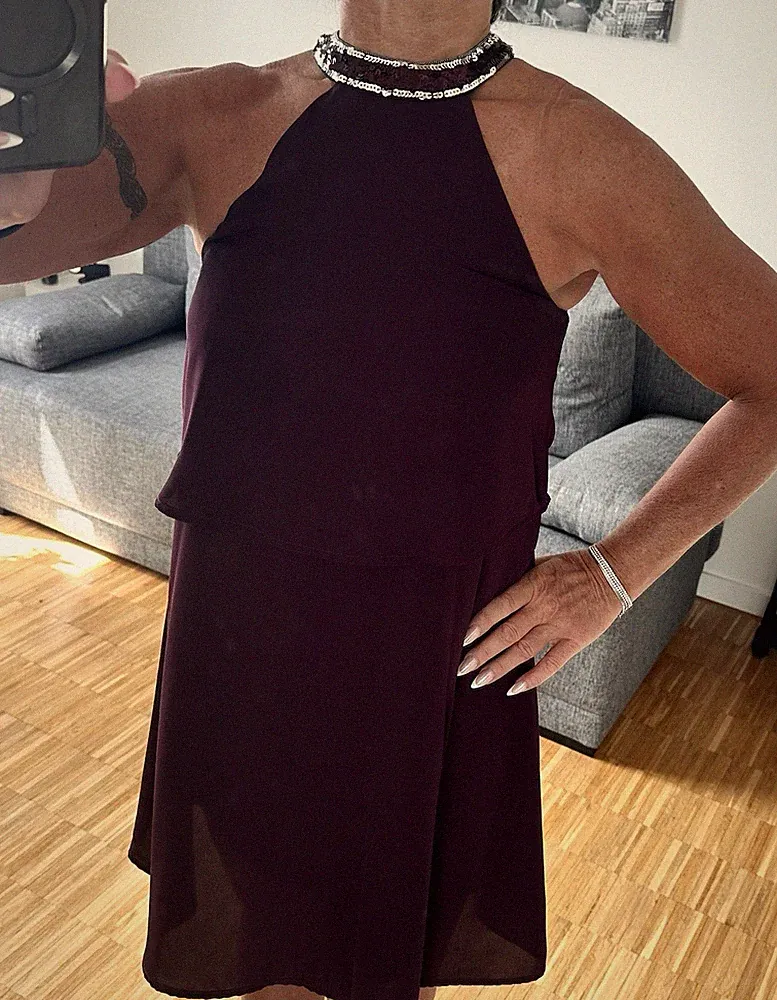 Only Kleid Damen A-Linien-Kleid S / 36 bordeaux Neckholder ärmellos Pailletten