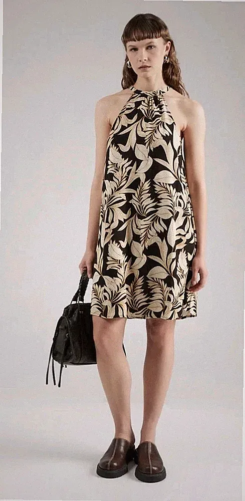 ONLY ONLNOVA Damen Kleid kurz A-Linie Neckholder Blumen schwarz/beige Gr. 42