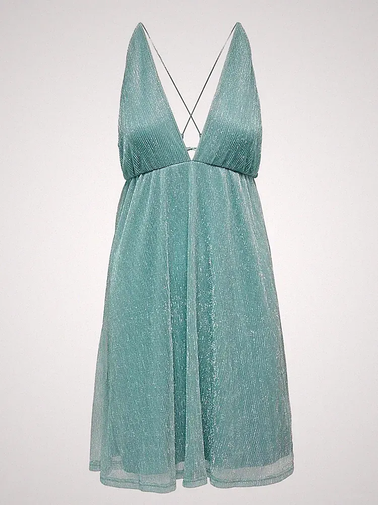 Only Onltinga S/L Shine String Dress - Minikleid Glitzer hellblau - Größe M