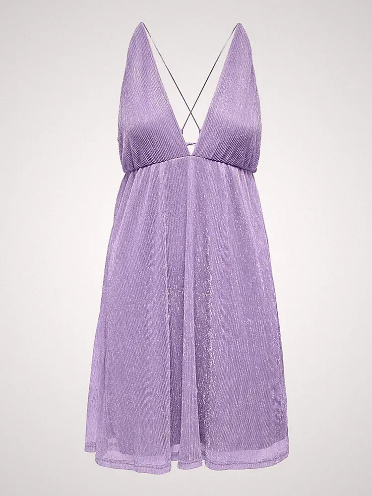 Only Onltinga S/L Shine String Dress - Minikleid Glitzer Lila - Größe M Damen