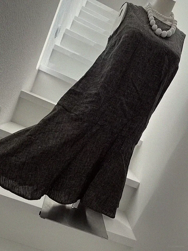 OPUS Kleid Gr. 38 WOLINE grau meliert Leinenkleid A-Linie ärmellos Volant