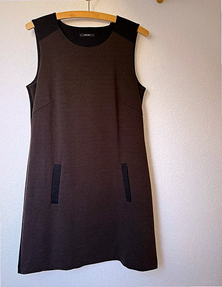 OPUS Kleid Walba Dunkelbraun / Schwarz Gr. 38 Etuikleid Jersey mit Taschen