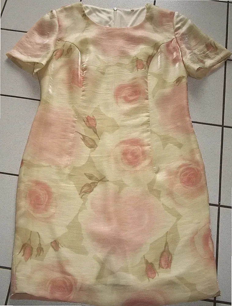Organzakleid Gr. L 42 Etuikleid Sommerkleid Hochzeit Taufe Partykleid CREME Rosa