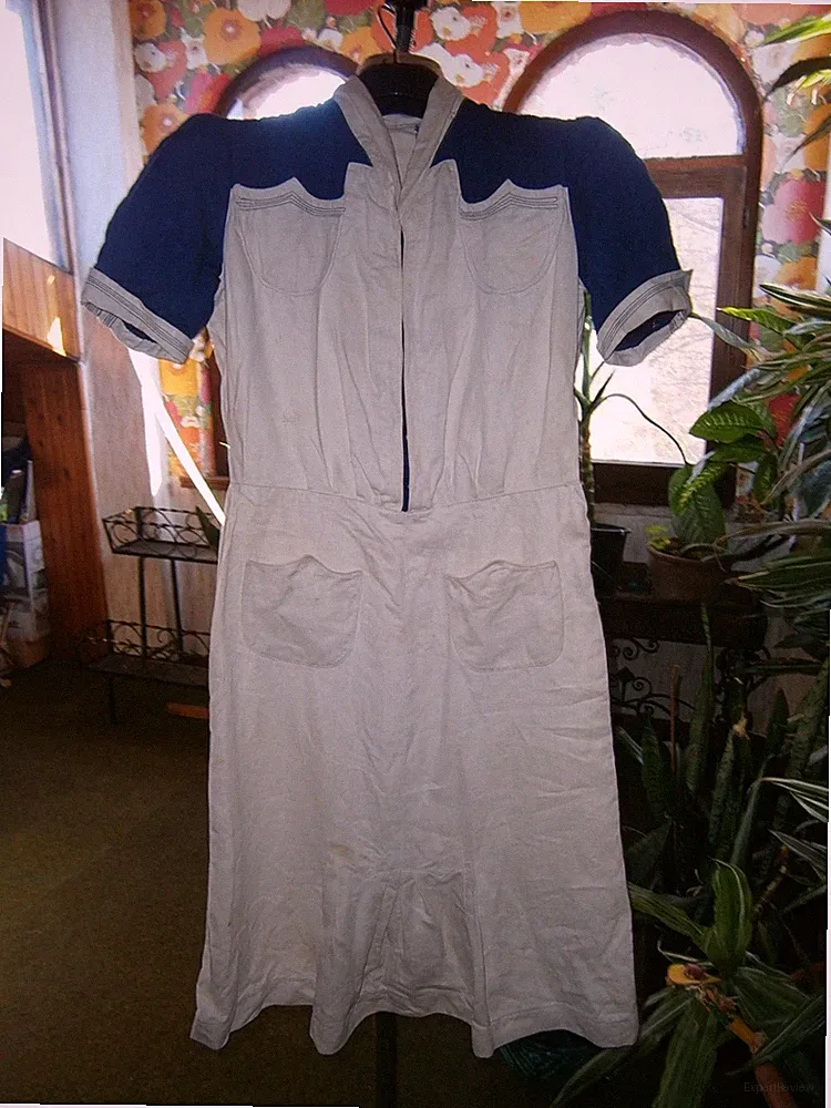 Original Utility Uniform Kleid 30er/'40er Jahre Baumwolle weiß blau Vintage - Größe