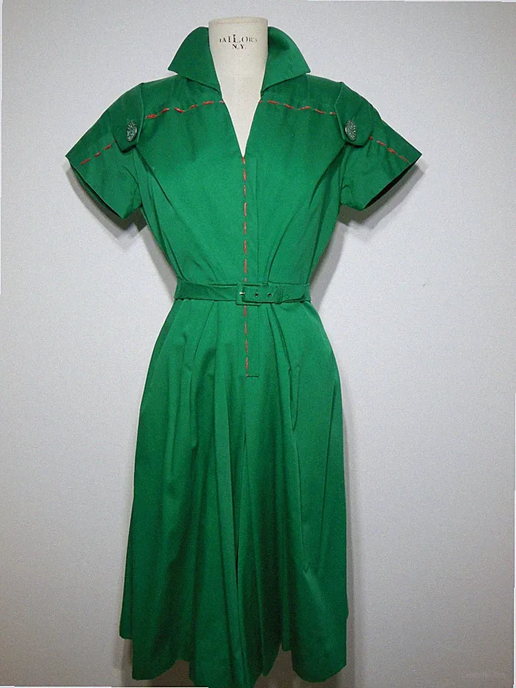 Original Vintage 60/70er Sommer Kleid Etuikleid Grün Baumwolle Gr 36/38