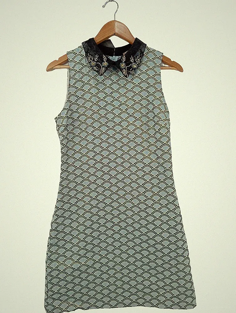 ORSAY A-Linien Kleid Damen Kleid Gr. DE 36 blau-goldfarben-weiß Elegant