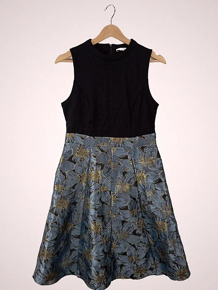 ORSAY A-Linien Kleid Damen Kleid Gr. DE 38 blau-goldfarben-schwarz Elegant