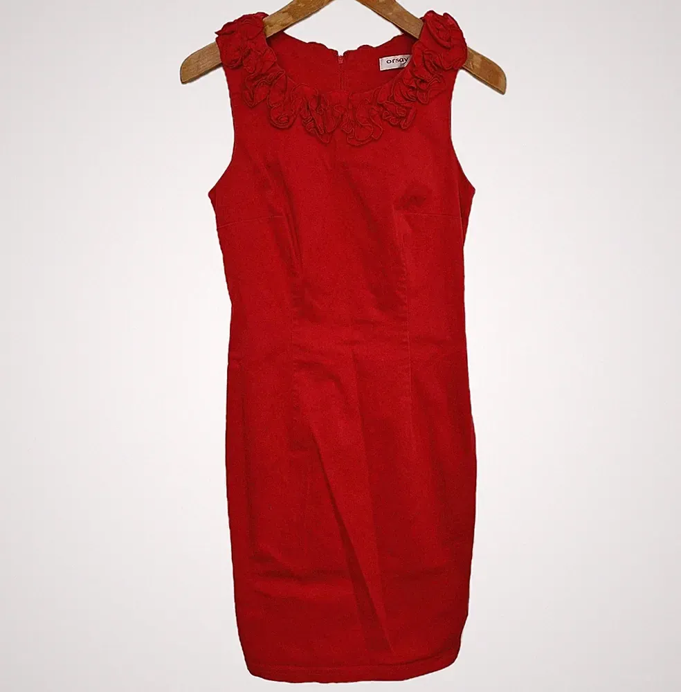 Orsay Bleistiftkleid Gr 36 S Kurzes Kleid Stretch Rot Ärmellos Etuikleid