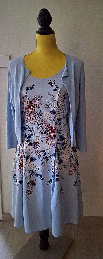 ORSAY Damen A-Linien-Kleid 38 hellblau Blumen ärmellos Knie Reißverschluss