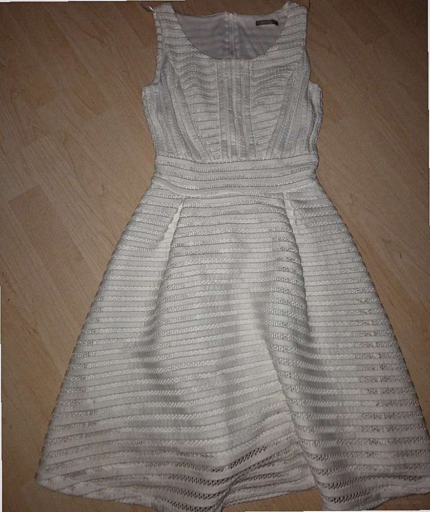 ORSAY Damen A-Linien-Kleid weiß gestreift XS knielang ärmellos Rundhals