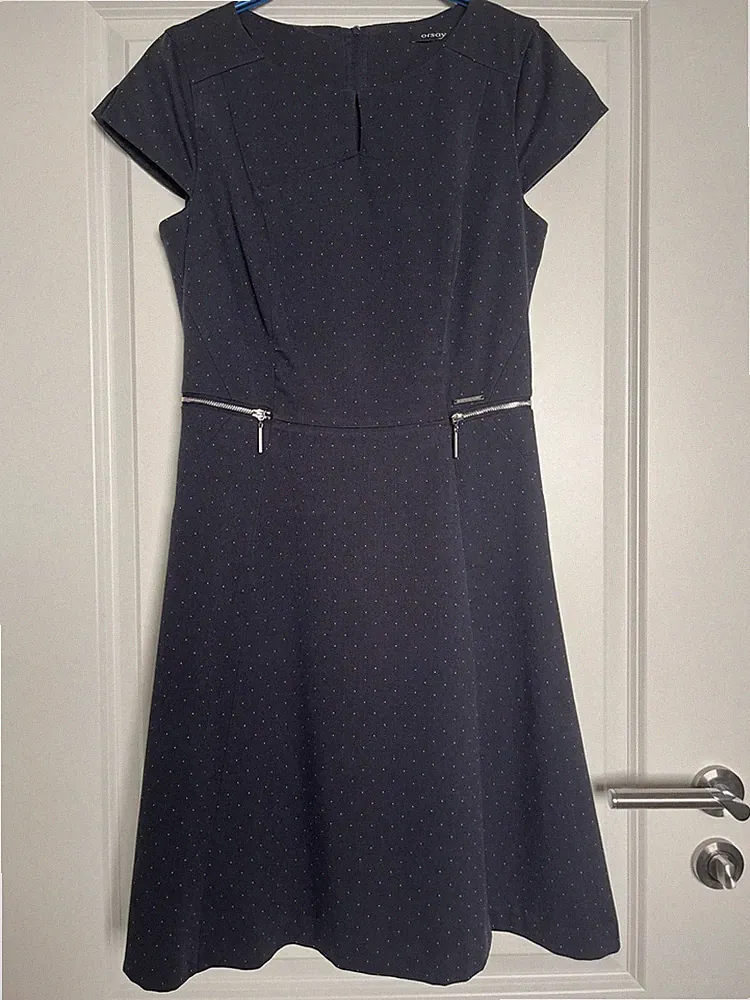 Orsay Damen Etuikleid dunkelblau mit kleinen Punkten Polka Dots Gr. 36