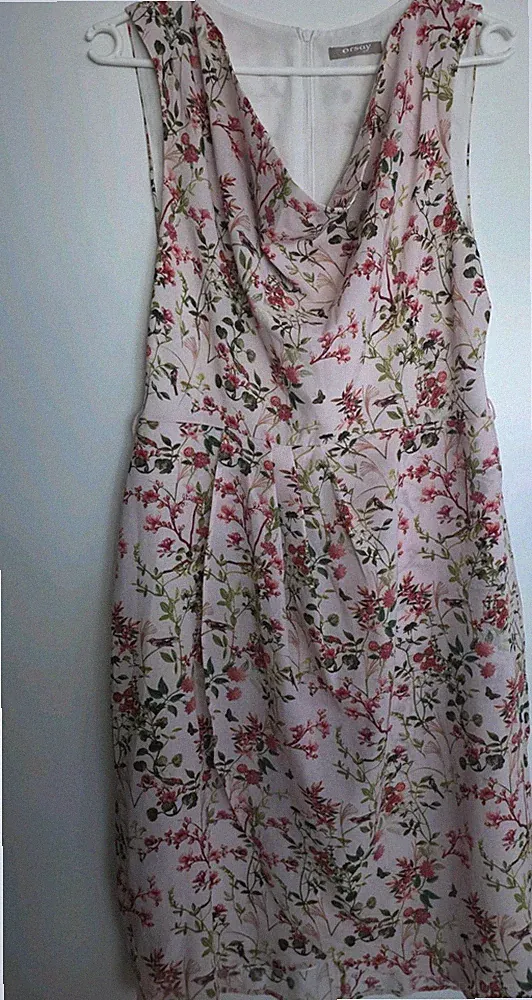 ORSAY Damen Etuikleid knielang rosa/mehrfarbig geblümt Wasserfall Gr. 38