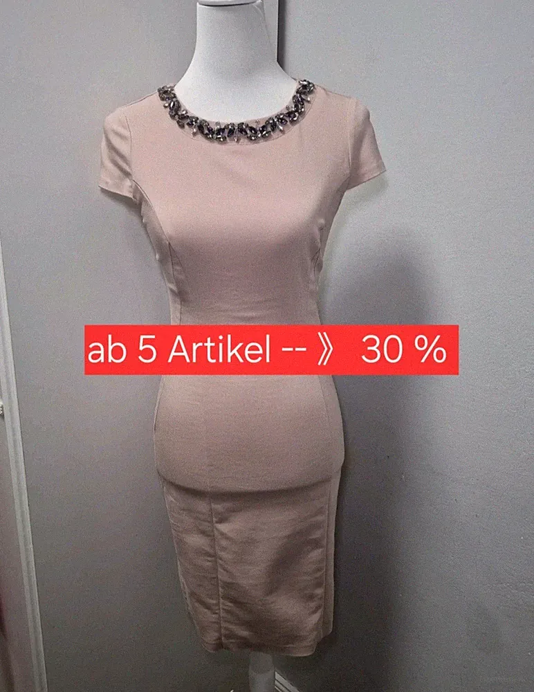 Orsay Etuikleid Gr. 34 Altrosa Schmuckkragen Cocktailkleid Festkleid Hochzeit
