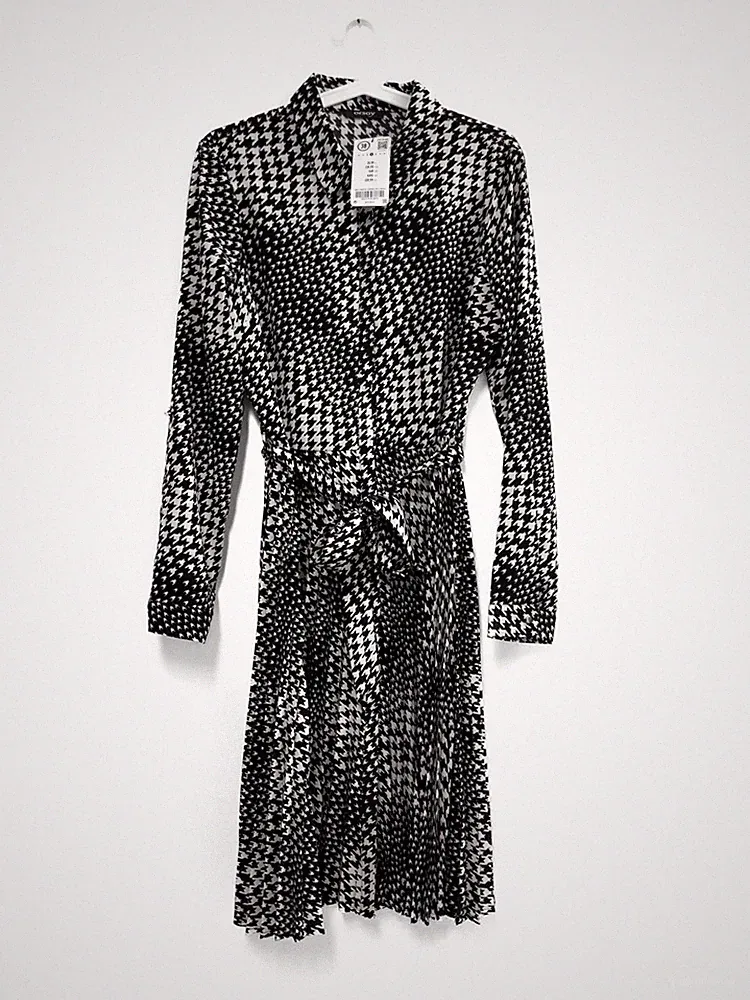 ORSAY Kleid Gr. 38 | NEU mit Etikett | Midi | Hahnentritt-Muster | schwarz-weiß