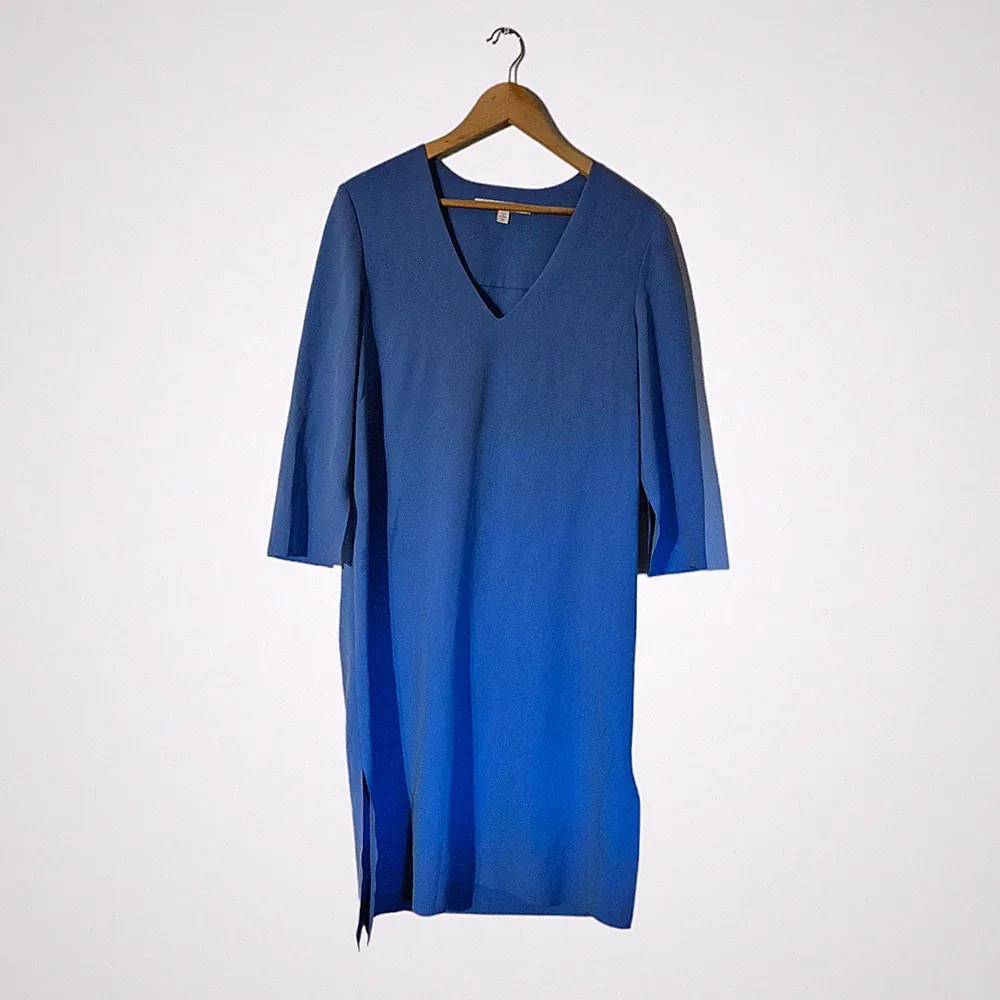 & Other Stories Damen A-Linie V-Ausschnitt Kleid Blau Schlitz Stretch UK 10 EU 38