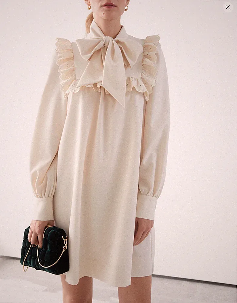 & Other Stories Kleid Paris Atelier Gr. 36 Ecru Creme Rüschen Schleife Langarm