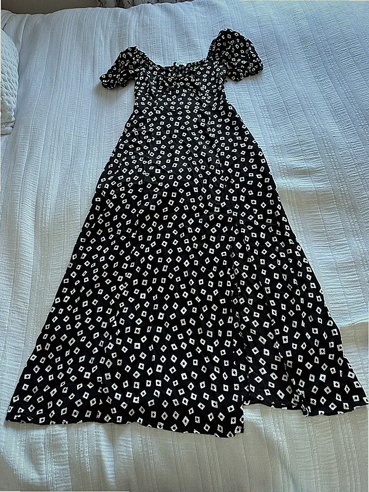 & Other Stories Schwarz Weiß Midi Maxikleid Gr 36 UK 8 Frontschlitz Party