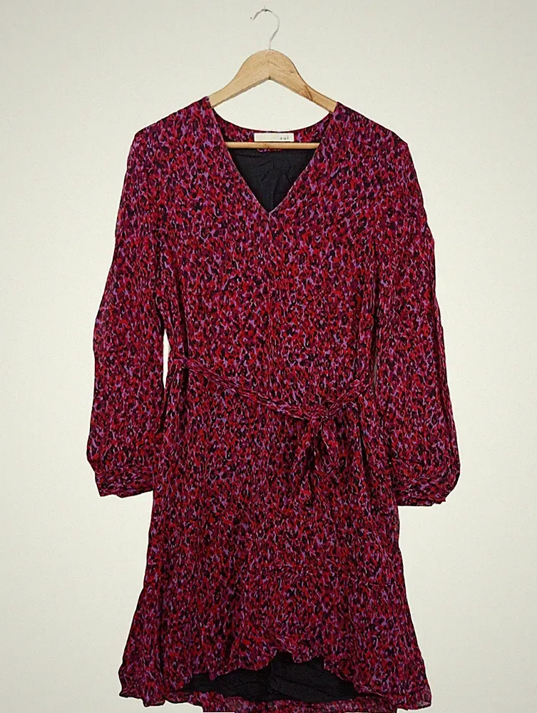 OUI A-Linien Kleid Damen Kleid Gr. DE 36 rot-lila-schwarz Casual-Look