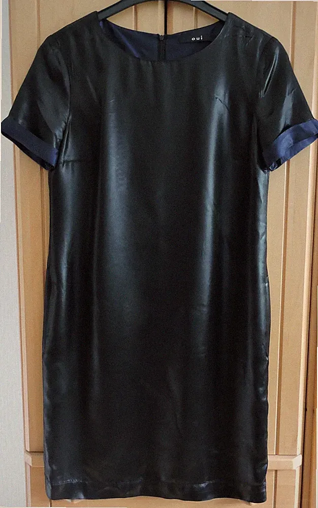 OUI Damenkleid Etuikleid Kunstlederkleid Kurzarm schwarz Gr. 36