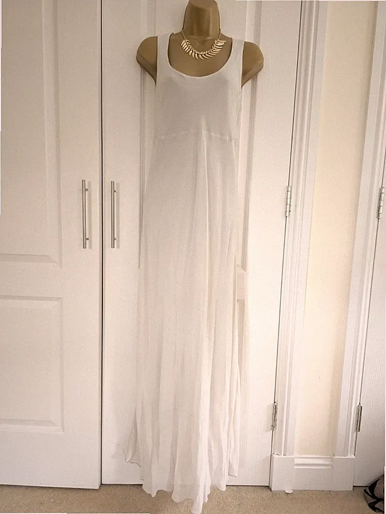 Out Of Xile Maxikleid Gr. 2 UK 10 hellgrau Chiffon Slip Party Hochzeit Gast