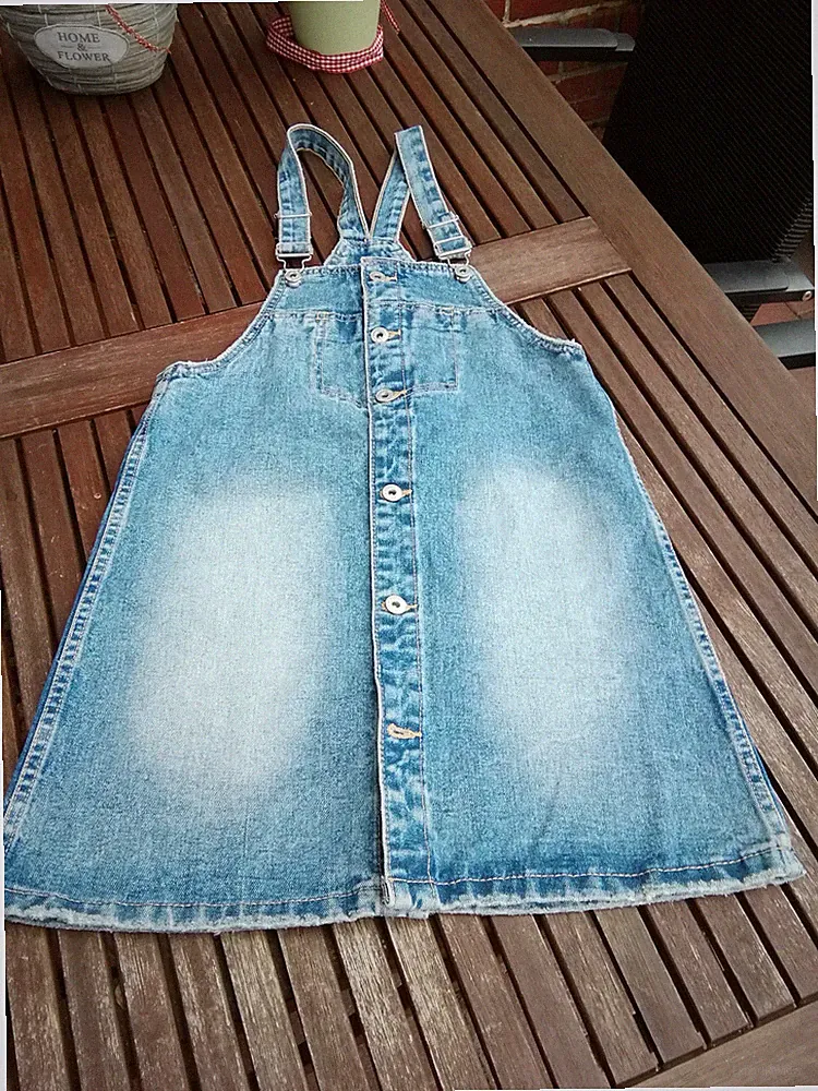 Page Jeans Trägerrock Kleid A-Linie Rock Jeansrock blau Stretch 158 XS 34/36